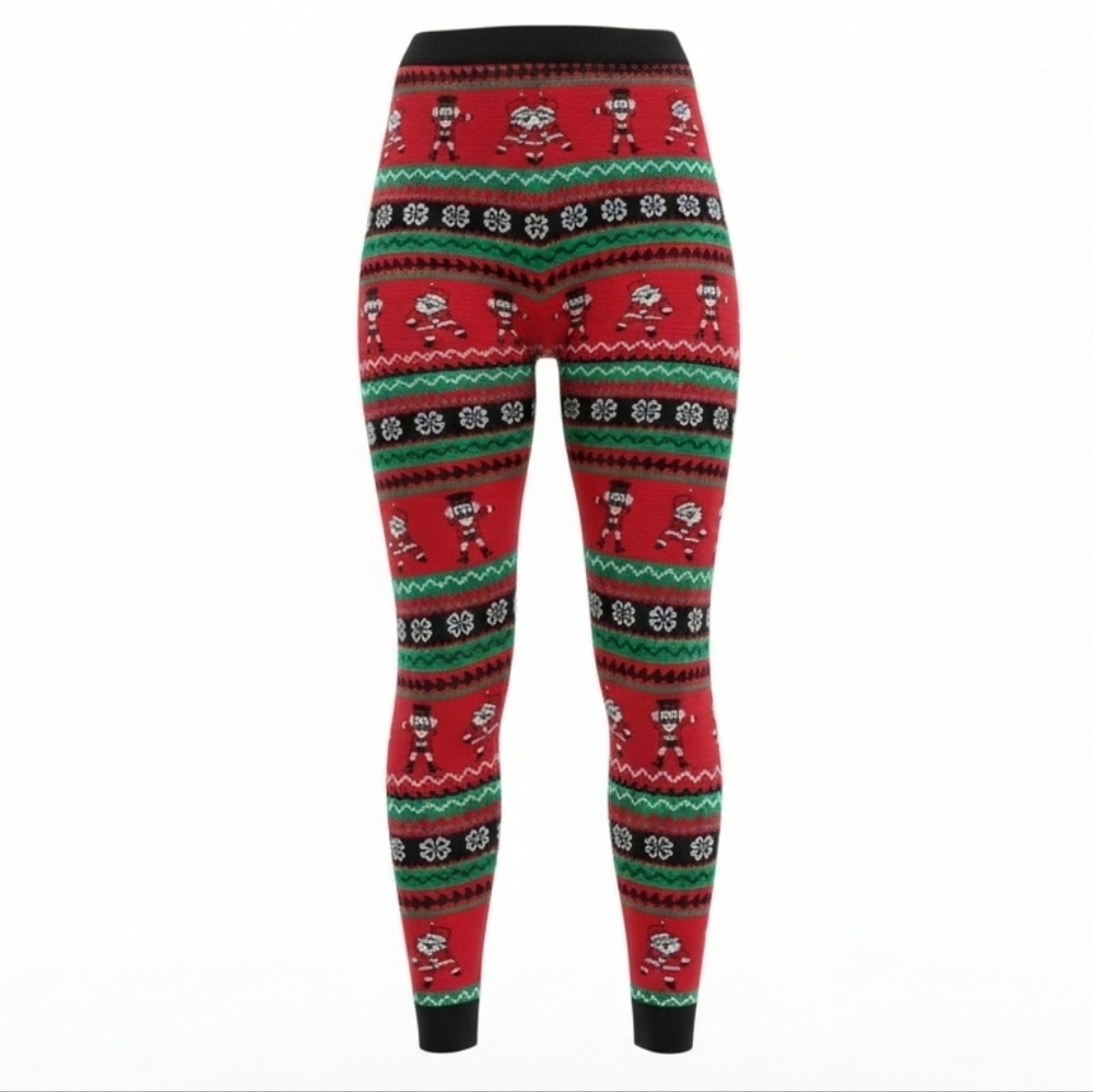 Holiday Traditions Leggings Festive Santa Ugly Sweater Stretchy Athleisure Med